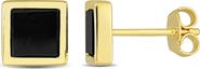 DELMAR Men's Black Onyx Square Stud Earrings