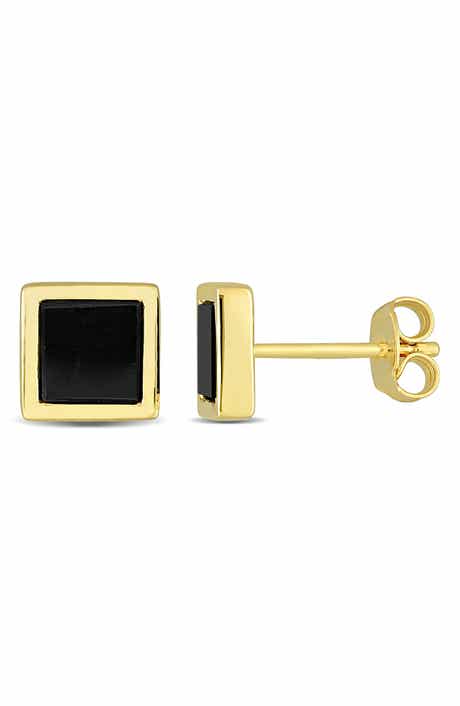 DELMAR Men's Black Onyx Square Stud Earrings