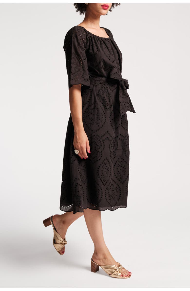 Frances Valentine Coco Midi Dress Eyelet Cotton Poplin, Alternate, color,