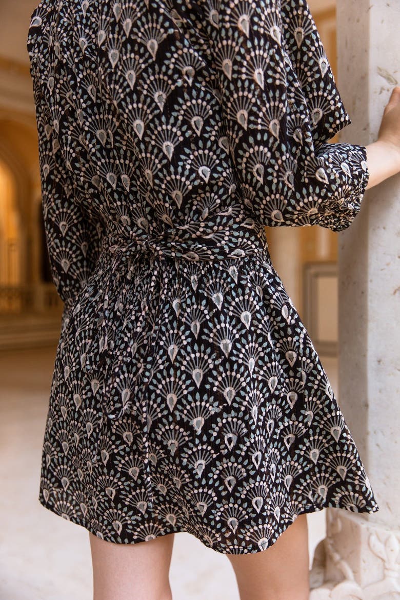 Hand-Printed Dree Mini Dress, Alternate, color, Black