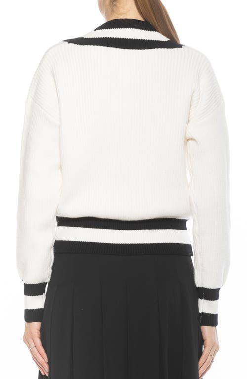 Alexia Admor Leona V-neck Varsity Polo Sweater In Ivory/black