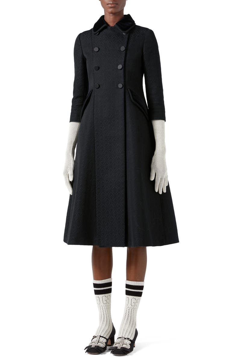 Gucci Velvet Collar GG Rhombus Jacquard Coat, Main, color,