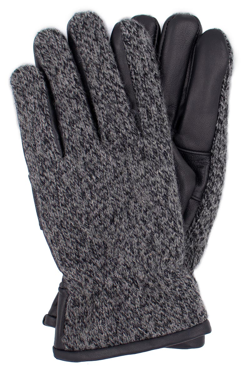SURELL Leather Palm Knit Gloves, Main, color, Black Marl/Black