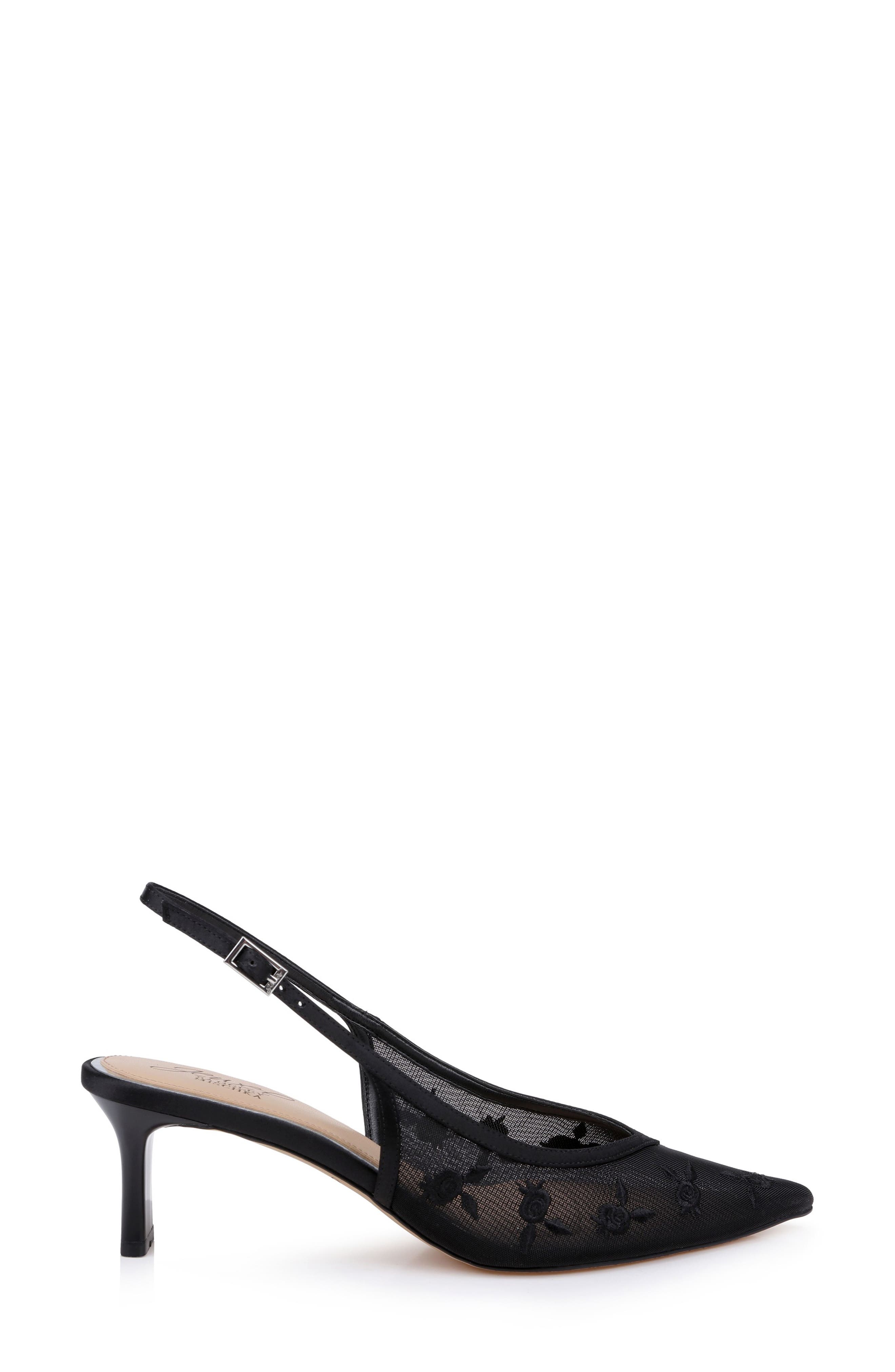 Jewel Badgley Mischka Zahra II Slingback Pointed Toe Pump, Alternate, color, Black Satin