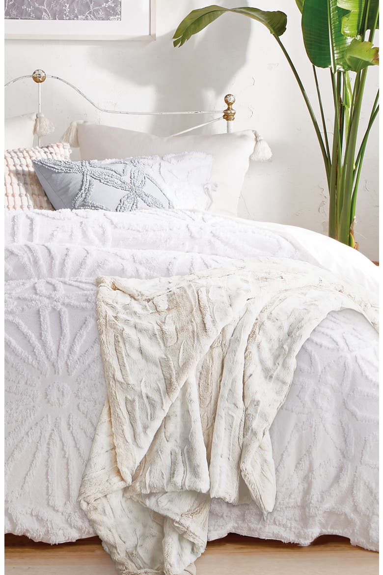 Snow Leopard Print Faux Fur Throw Blanket, Alternate, color, IVORY