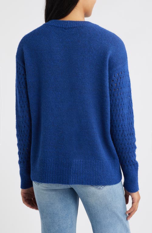 City Blues Open Stitch Sleeve Sweater In Blue