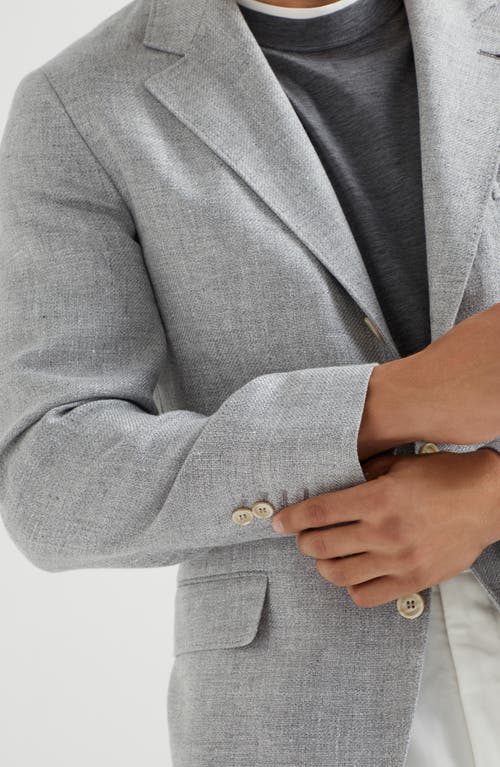 Brunello Cucinelli Grey Melange Wool And Silk Blend Blazer In Grey