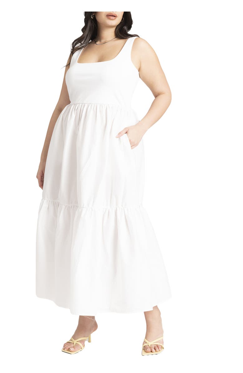 ELOQUII Mixed Fabric Tank Dress, Main, color, White