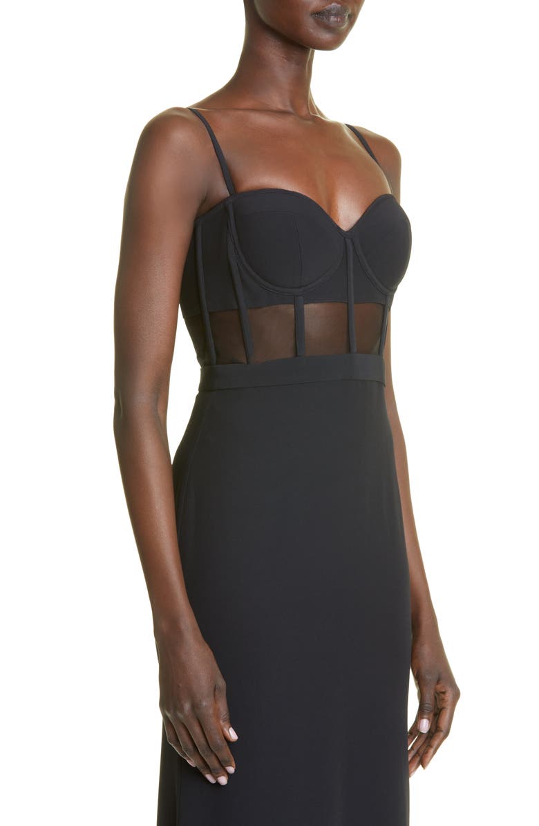 McQueen Sheer Corset Bodice Leaf Crepe Gown, Alternate, color, 