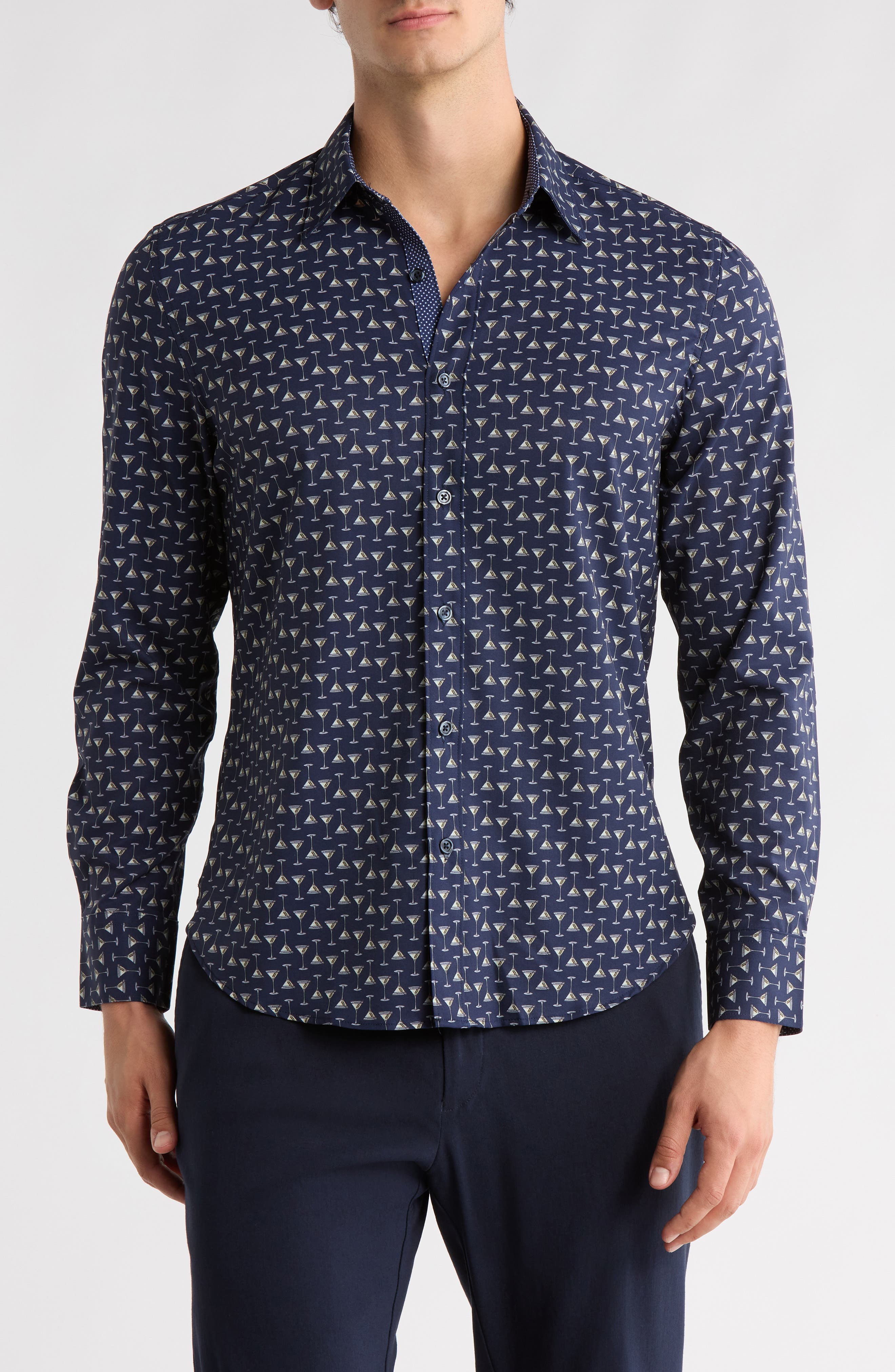 CONSTRUCT Slim Fit Martini Print 4-Way Stretch Performance Button-Down Shirt