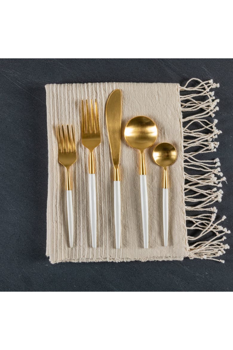 White and Gold Flatware Set, Alternate, color, White