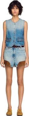 SANDRO Cropped studded denim vest