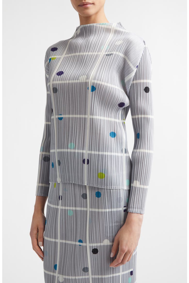 Crossing Dots Pleated Funnel Neck Top, Alternate, color, LIGHT GRAY
