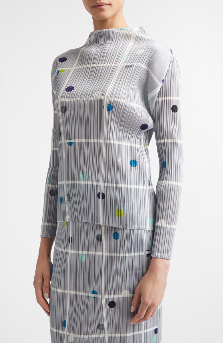 Pleats Please Issey Miyake Crossing Dots Pleated Funnel Neck Top, Alternate, color, Light Gray