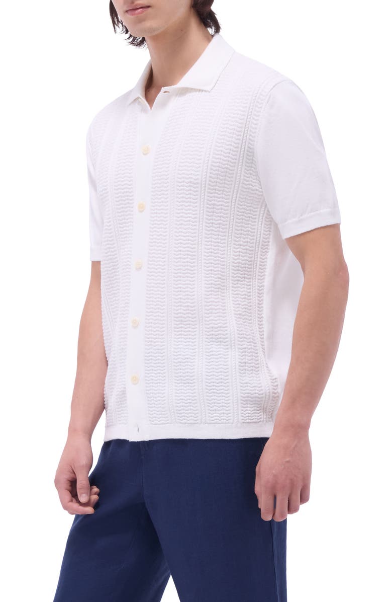 Bugatchi Chevron Short Sleeve Knit Button-Up Shirt, Alternate, color, Chalk