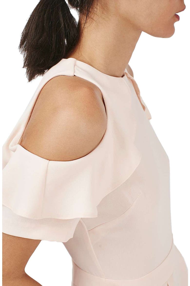 Ruffle Cold Shoulder Romper, Alternate, color, NUDE