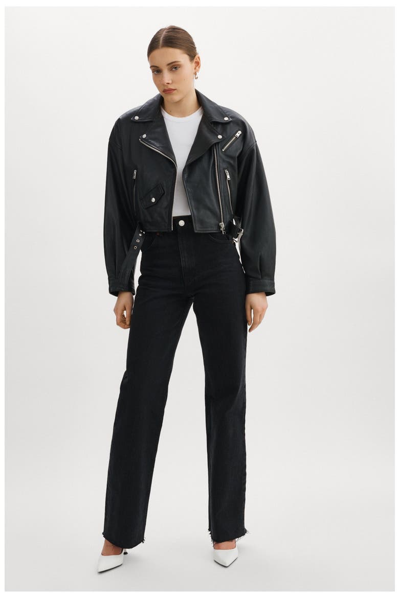 Dylan | 80's Leather Biker Jacket, Alternate, color, BLACK