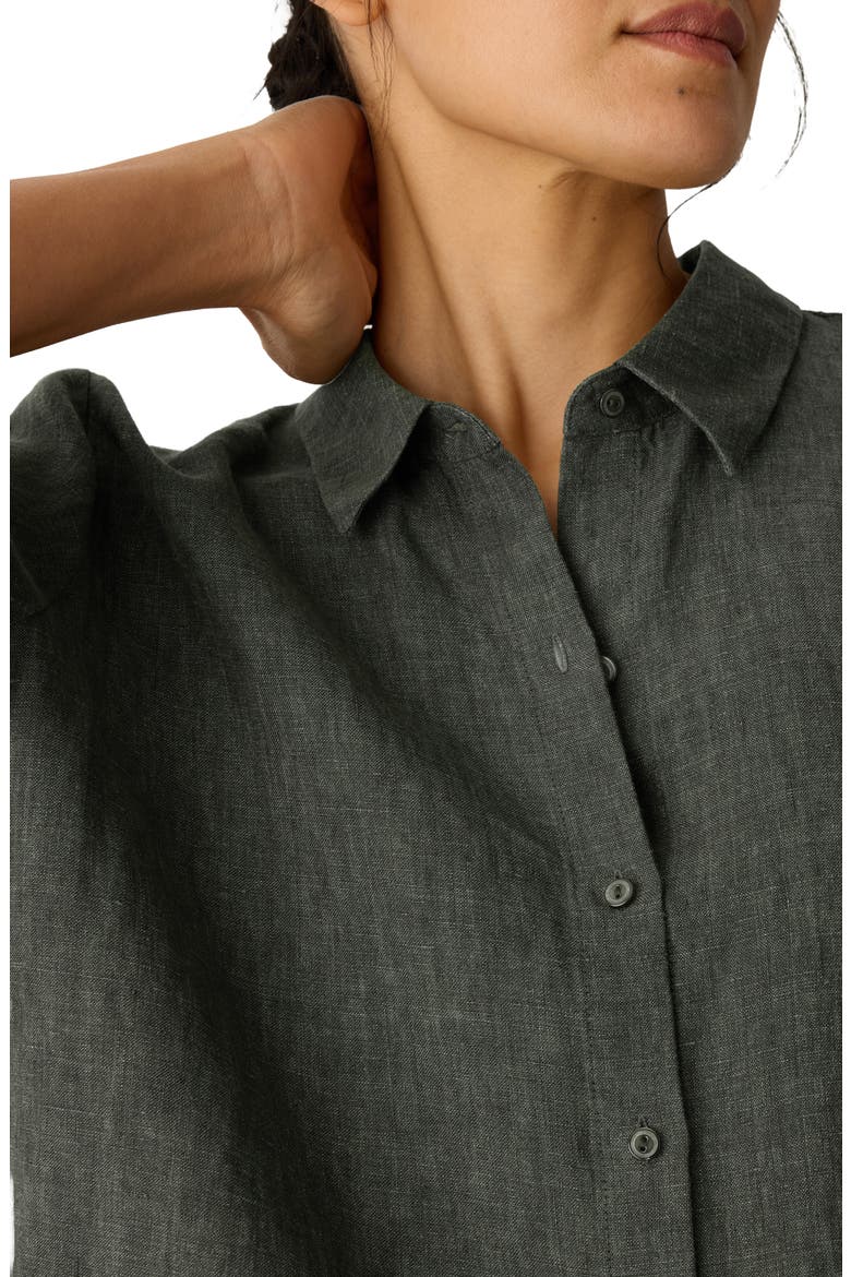 Linen Elbow Sleeve Button-Up Shirt, Alternate, color, BAY LEAF
