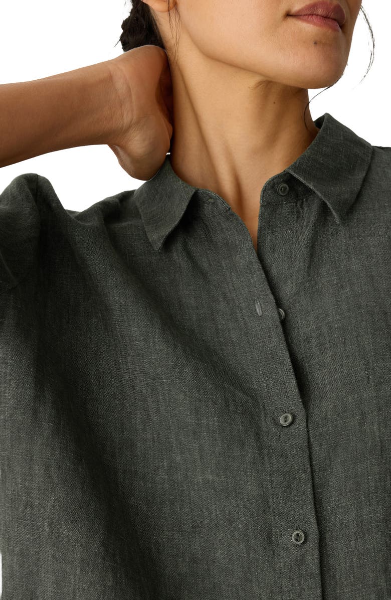 Eileen Fisher Linen Elbow Sleeve Button-Up Shirt, Alternate, color, Bay Leaf