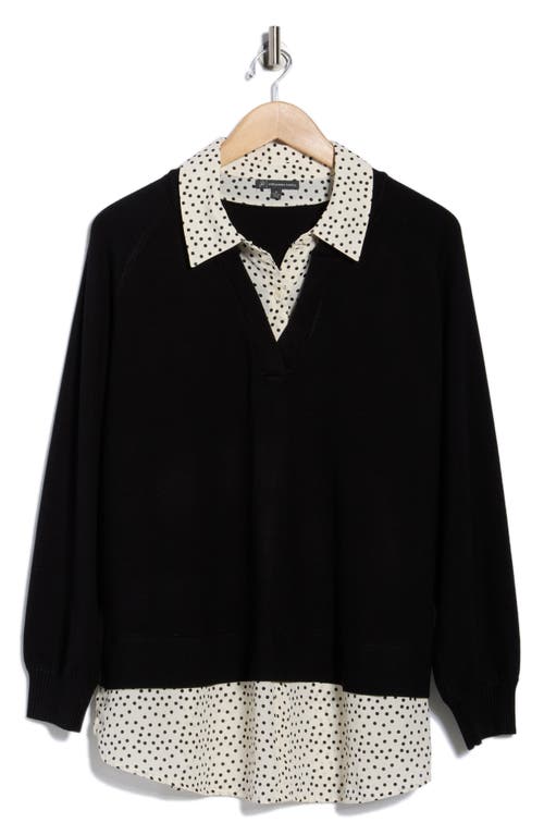 Adrianna Papell V-neck Twofer Sweater In Black