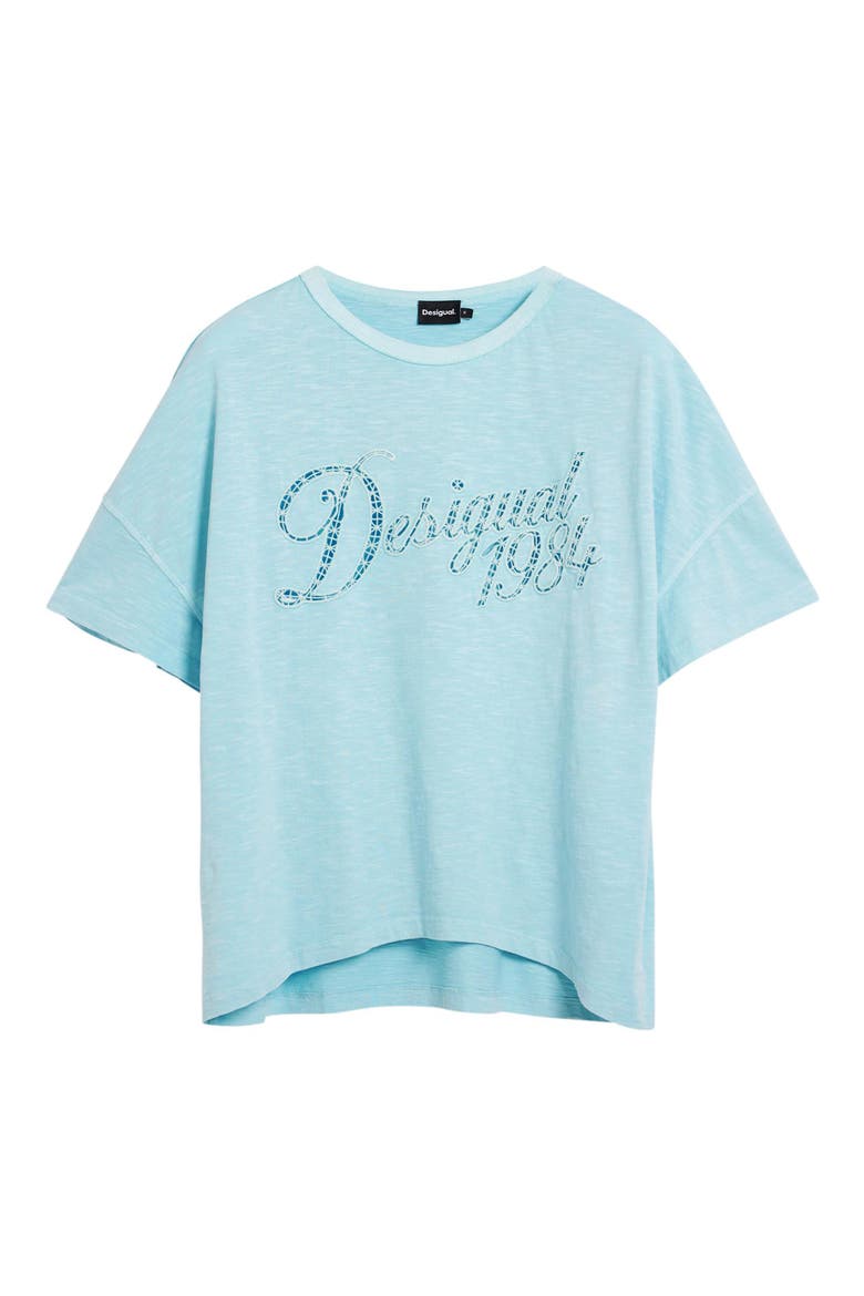 Logo Eyelet Cotton Graphic T-Shirt, Alternate, color, BLUE