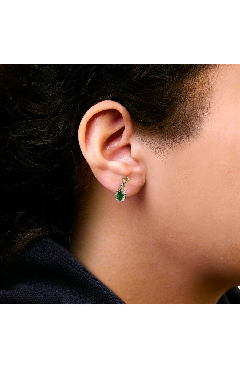 Haus of Brilliance 10K Yellow Gold Oval Green Emerald 5x3 mm and 1/7 Ct Diamond Dangle Earrings, Alternate, color, Yellow