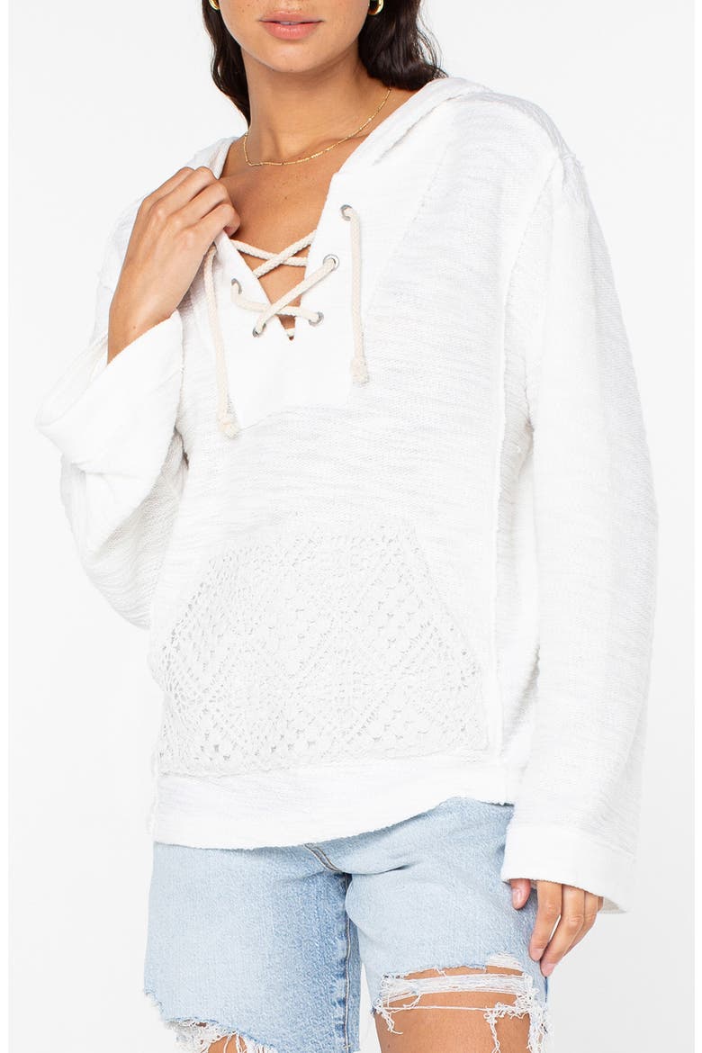 Pearling Lace-Up Hoodie, Main, color, SNOW WHITE