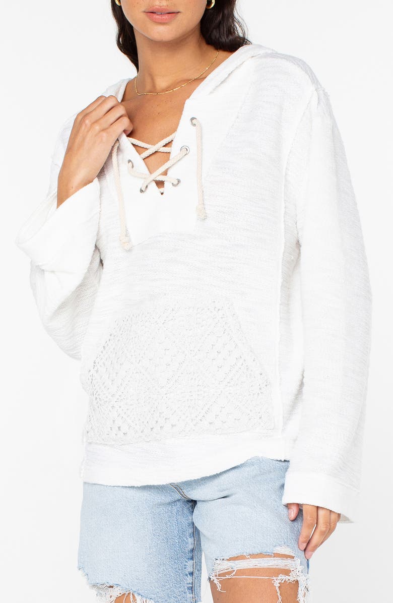 Roxy Pearling Lace-Up Hoodie, Main, color, Snow White