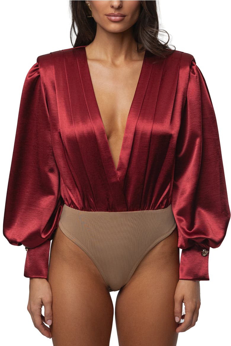 Satin Radiance Bodysuit, Alternate, color, Red