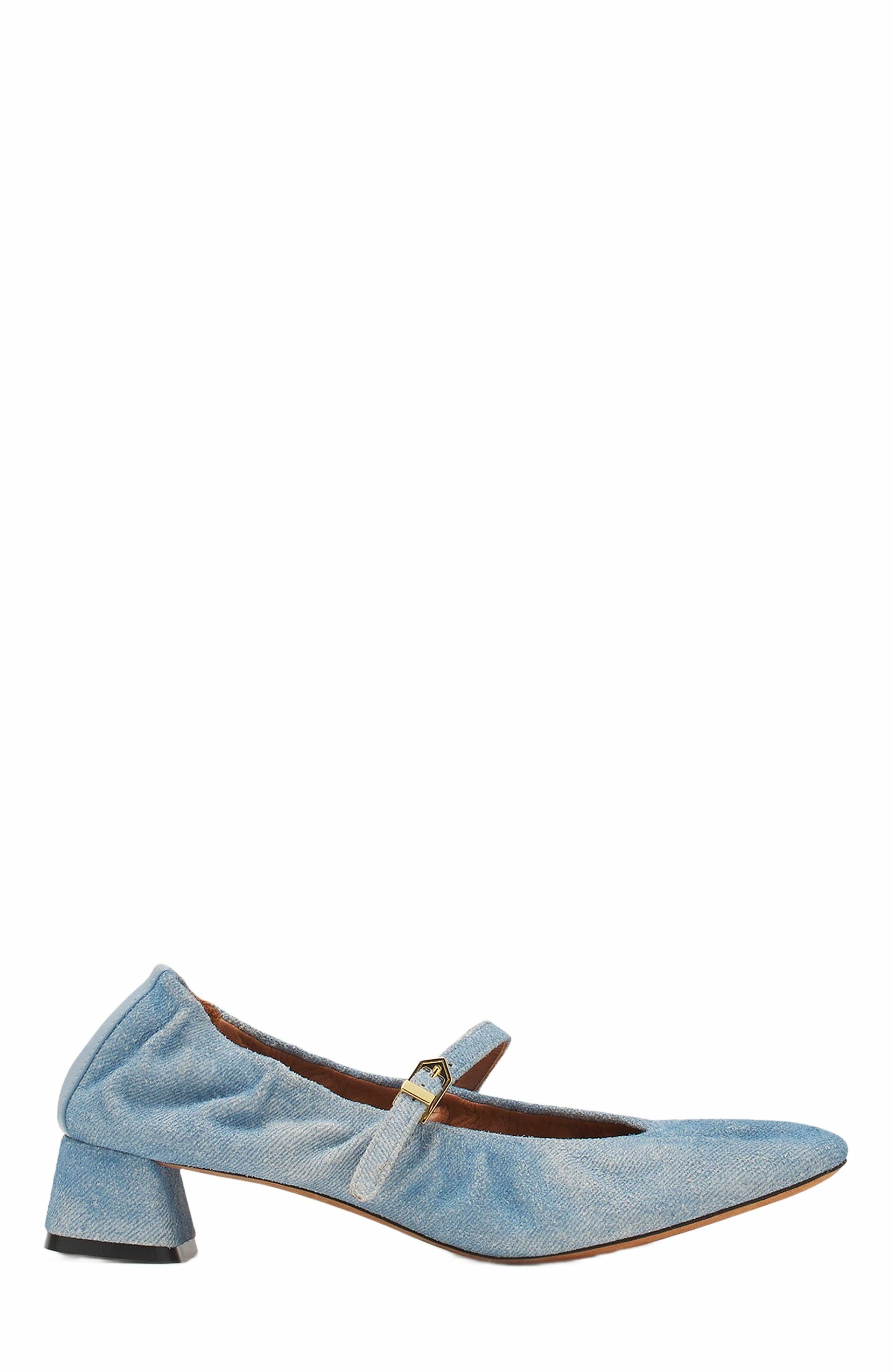 Lanvin Heeled Mary Janes In Leather With A Faded Denim Effect, Main, color, 