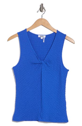 Dkny Pucker Twist V-neck Tank In Atlantic B