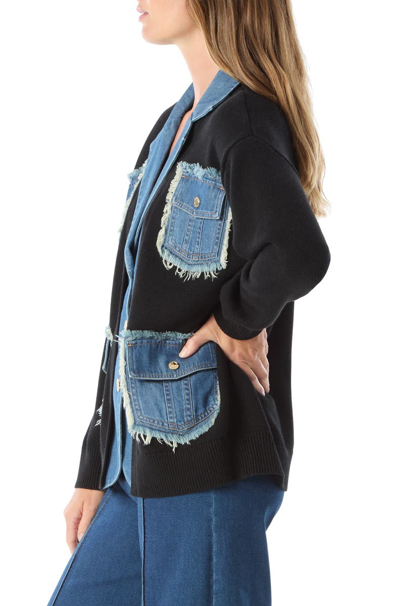 DO by Dee Ocleppo Clio Denim Detail Cotton Blend Sweater, Alternate, color, Black