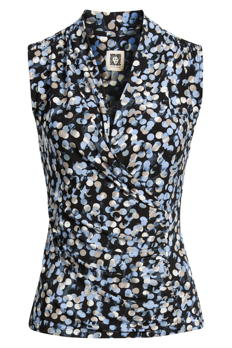 Dot Print Sleeveless Faux Wrap Top, Alternate, color, ANNE BLACK MULTI