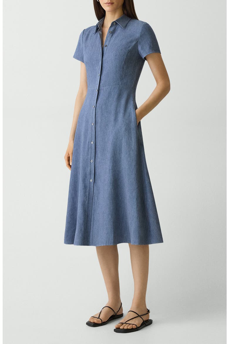 Stretch Linen Blend Shirtdress, Main, color, LIGHT DENIM
