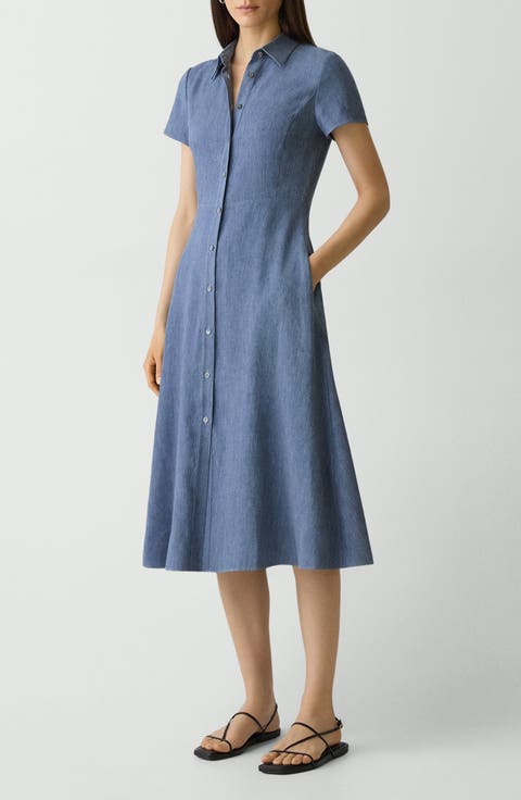 Stretch Linen Blend Shirtdress