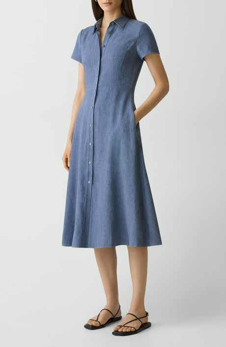 Stretch Linen Blend Shirtdress