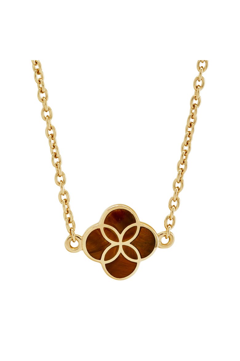 Sterling With 18K Gold Overlay And Gemstones Single Petal Station Necklace, Main, color, BROWN