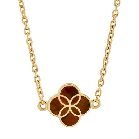 Sterling With 18K Gold Overlay And Gemstones Single Petal Station Necklace