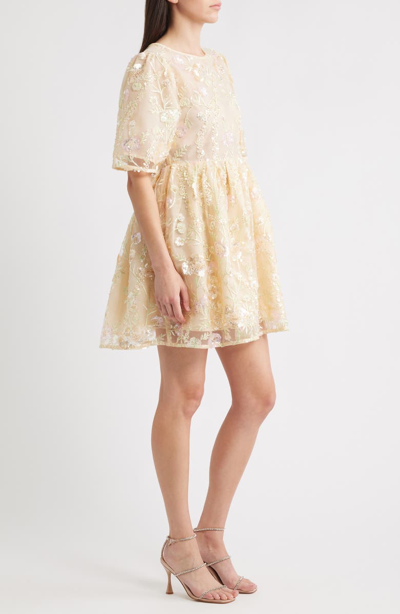 Sister Jane Sunrise Sequin Embellished Babydoll Dress, Alternate, color, Beige