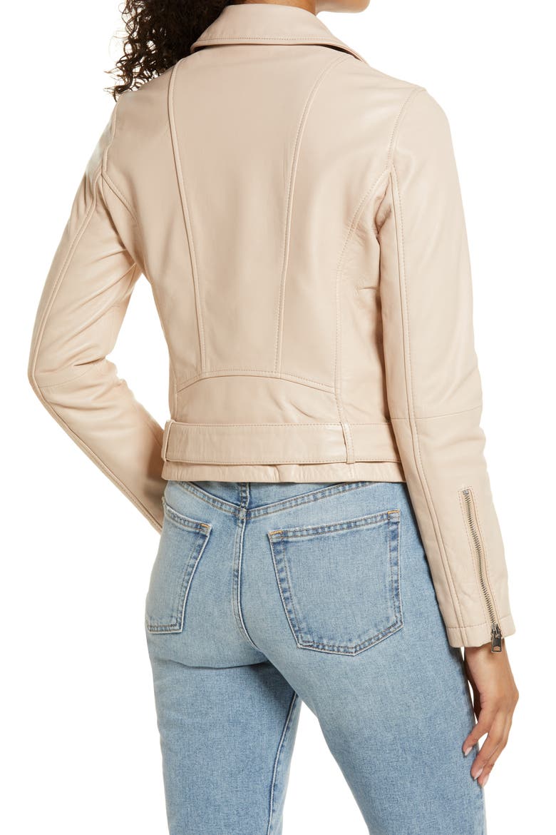 Leather Moto Jacket, Alternate, color, PINK BLISS