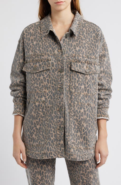 Hidden Jeans Cheetah Print Oversize Shacket In Khaki