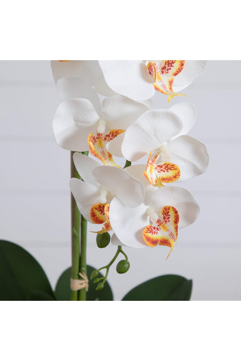 27-in Artificial Triple Orchid Arrangement in Handmade Mexican Talavera Ceramic Planter, Alternate, color, Green