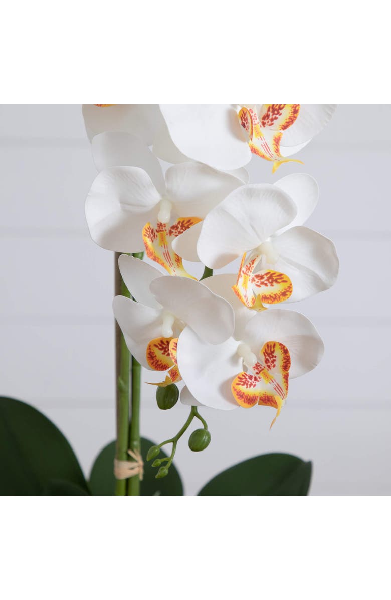 NEARLY NATURAL 27-in Artificial Triple Orchid Arrangement in Handmade Mexican Talavera Ceramic Planter, Alternate, color, Green