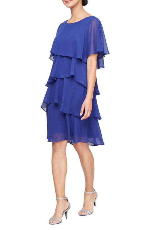 Beaded Tiered Chiffon Dress