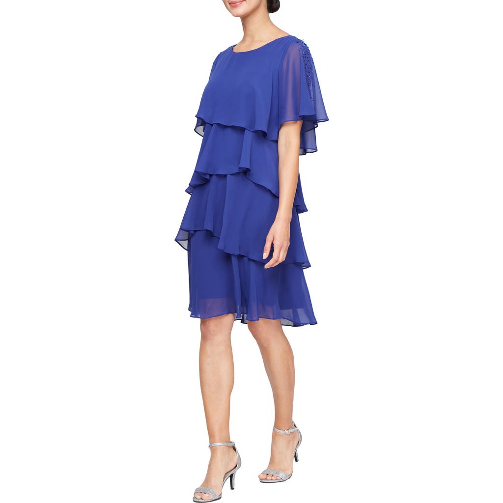 Shop Sl Fashions Beaded Tiered Chiffon Dress In Iris
