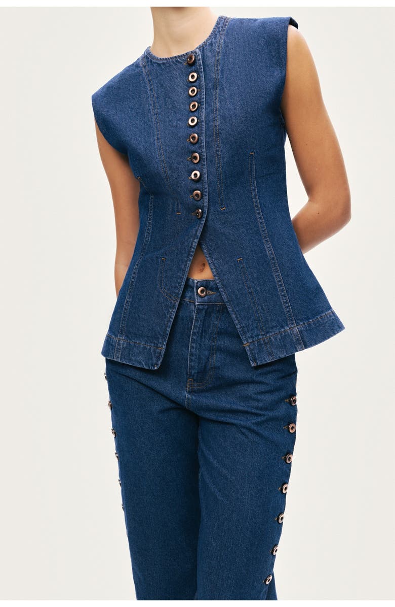 Nocturne Button-Front Denim Vest, Alternate, color, Navy Blue