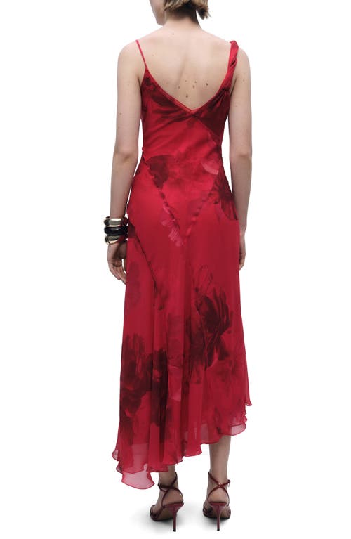 Mango Amapola Floral Asymmetric Midi Dress In Bright Red