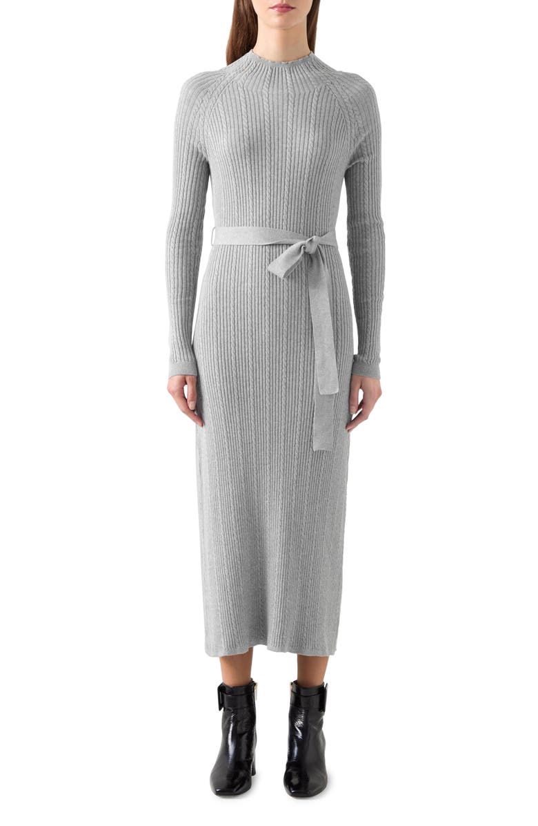 LK Bennett Cable & Rib Long Sleeve Cotton & Wool Sweater Dress, Main, color,