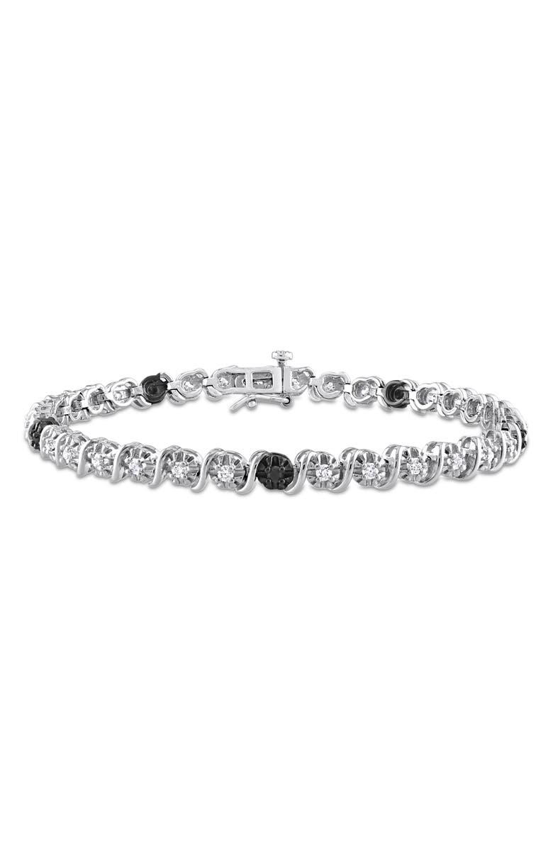 DELMAR Sterling Silver Black & White Diamond Tennis Bracelet, Main, color, 