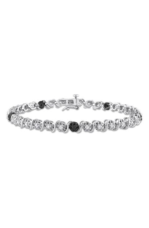 Sterling Silver Black & White Diamond Tennis Bracelet